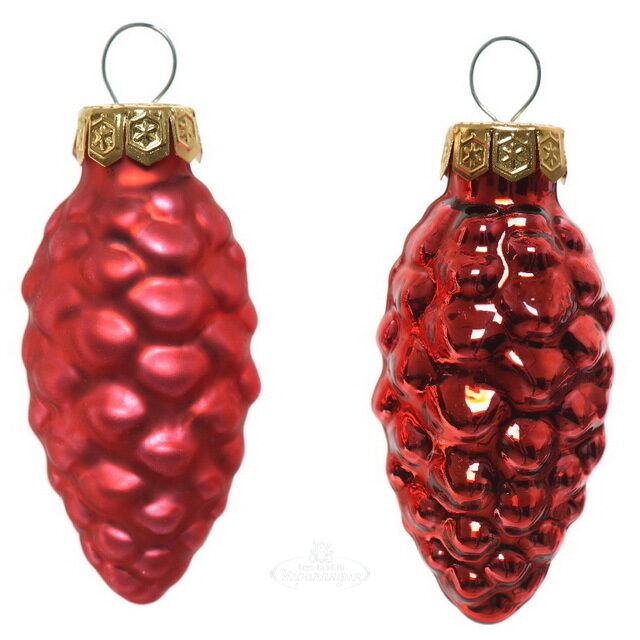 Набор стеклянных елочных игрушек Шишки 6 см красный mix, 12 шт Winter Deco