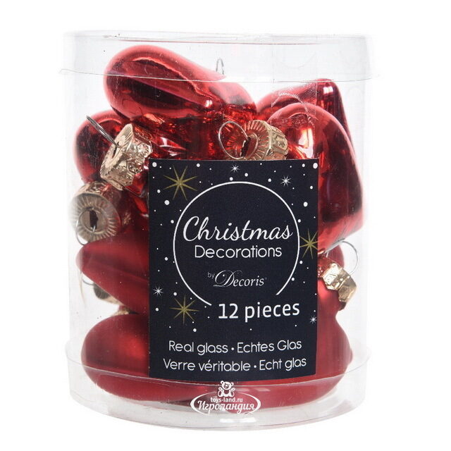 Набор стеклянных елочных игрушек Сердце Монплезира 4.5 см красный mix, 12 шт Winter Deco