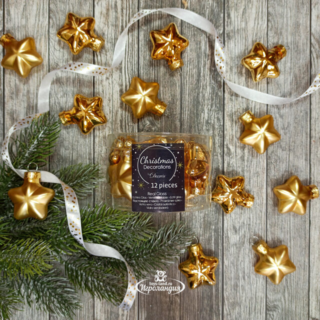 Набор стеклянных елочных игрушек Звезды 4.5 см золотой mix, 12 шт Winter Deco