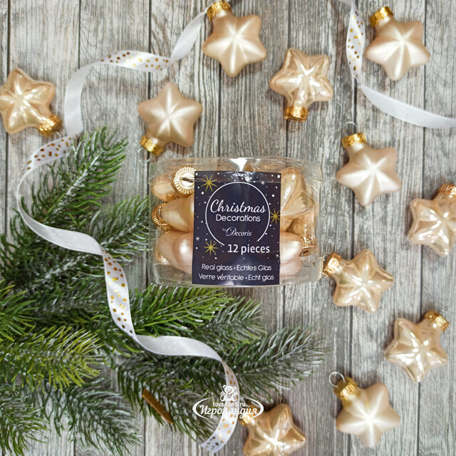 Набор стеклянных елочных игрушек Звезды 4.5 см перламутровый mix, 12 шт Winter Deco