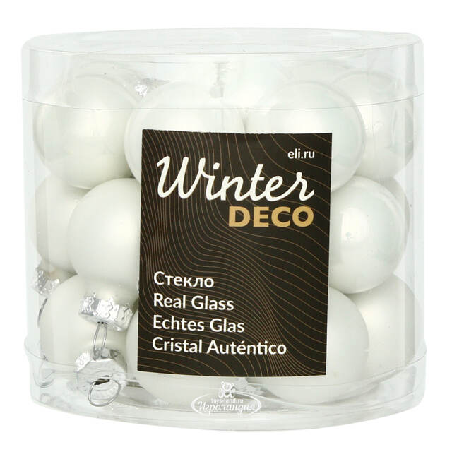 Набор стеклянных шаров 2.5 см белый микс, 24 шт Winter Deco