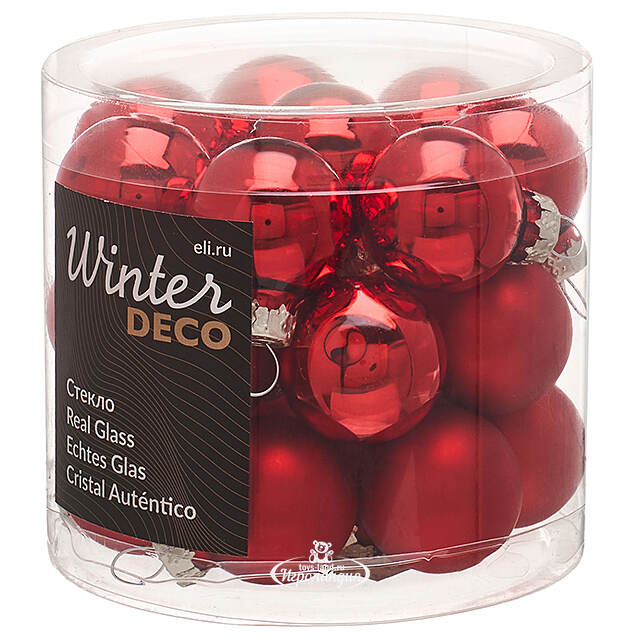 Набор стеклянных шаров 2.5 см красный mix, 24 шт Winter Deco