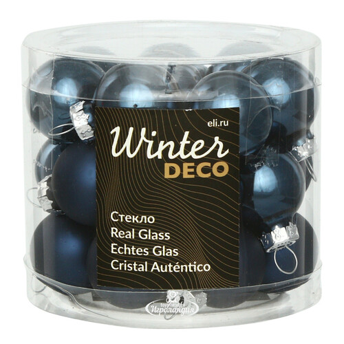Набор стеклянных шаров 2.5 см синий бархат mix, 24 шт Winter Deco