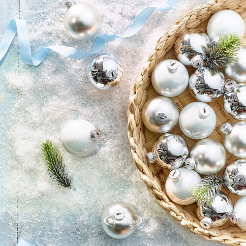 Набор стеклянных шаров 3.5 см серебряный mix, 16 шт Winter Deco