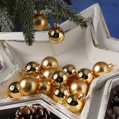 Набор стеклянных шаров 3.5 см золотой mix, 16 шт Winter Deco