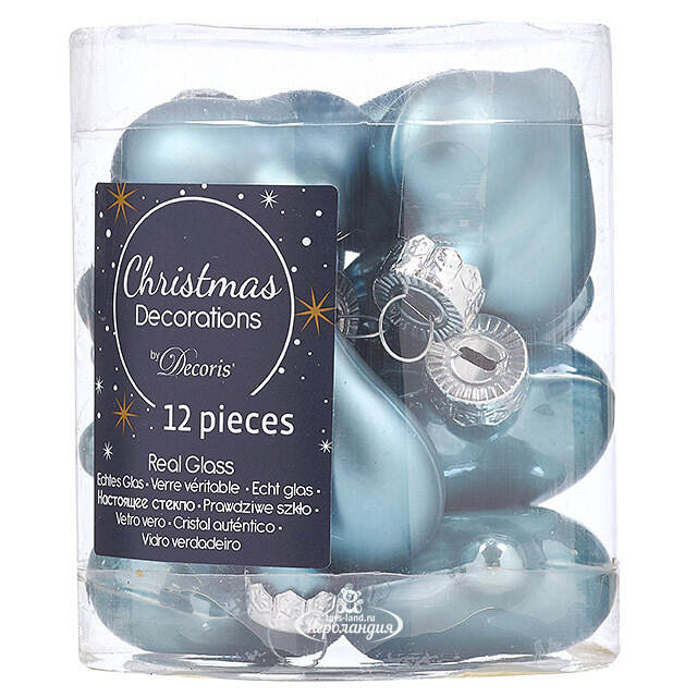 Набор стеклянных елочных игрушек Сердце Монплезира 4.5 см голубой туман mix, 12 шт Kaemingk