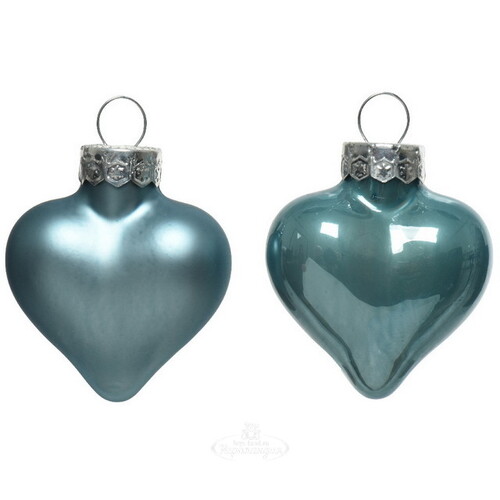 Набор стеклянных елочных игрушек Сердце Монплезира 4.5 см голубой туман mix, 12 шт, подвеска Kaemingk