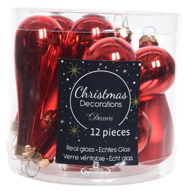 Набор елочных игрушек Капля 7.5 см красный mix, 12 шт, стекло Winter Deco