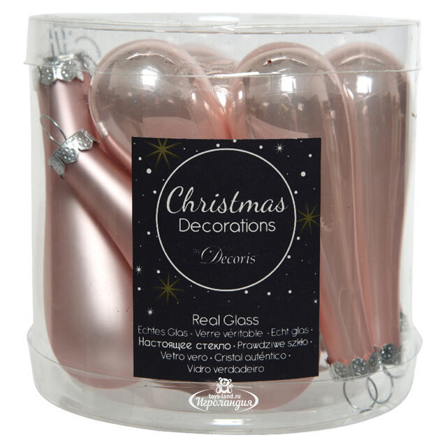 Набор елочных игрушек Капля 7.5 см розовый бутон mix, 12 шт, стекло Winter Deco