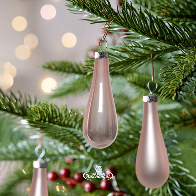 Набор елочных игрушек Капля 7.5 см розовый бутон mix, 12 шт, стекло Winter Deco