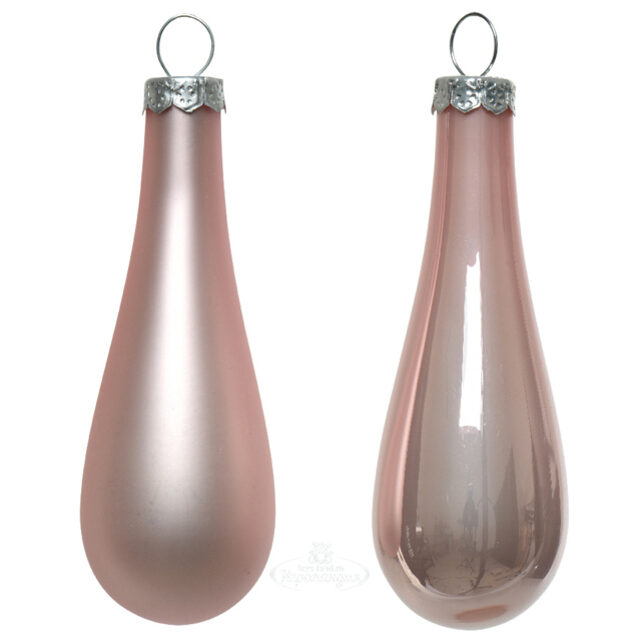 Набор елочных игрушек Капля 7.5 см розовый бутон mix, 12 шт, стекло Winter Deco