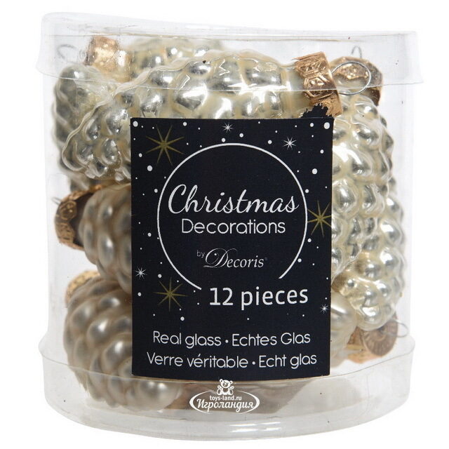 Набор стеклянных елочных игрушек Шишки 6 см перламутровый mix, 12 шт Winter Deco