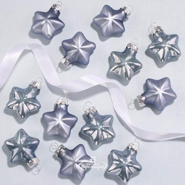 Набор стеклянных елочных игрушек Звезды 4.5 см smoke blue mix, 12 шт Kaemingk (Кейминг)
