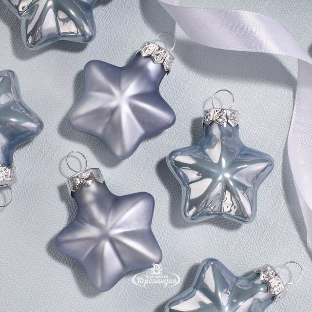 Набор стеклянных елочных игрушек Звезды 4.5 см smoke blue mix, 12 шт Kaemingk (Кейминг)