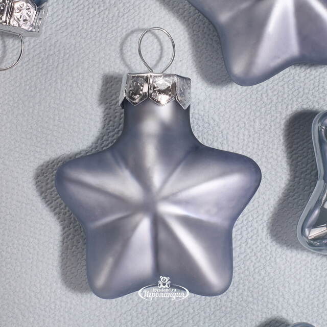 Набор стеклянных елочных игрушек Звезды 4.5 см smoke blue mix, 12 шт Kaemingk (Кейминг)