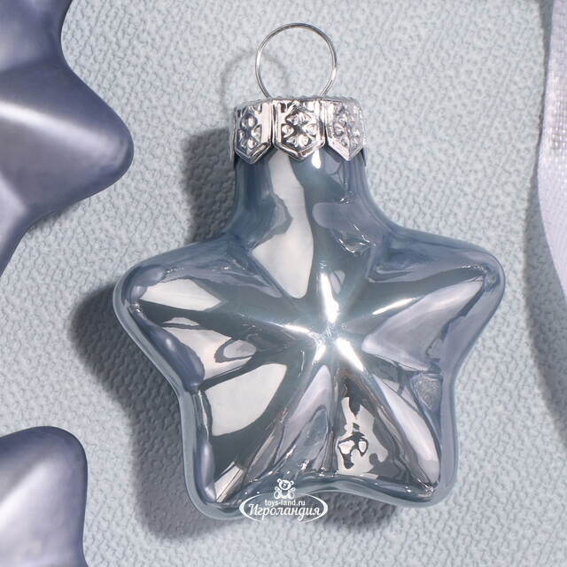 Набор стеклянных елочных игрушек Звезды 4.5 см smoke blue mix, 12 шт Kaemingk (Кейминг)