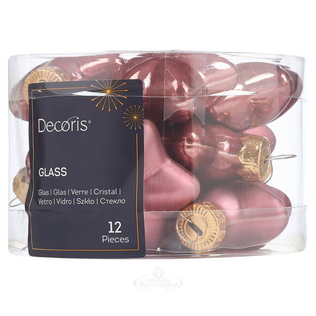 Набор стеклянных елочных игрушек Звезды 4.5 см розовый бархат mix, 12 шт Kaemingk (Кейминг)