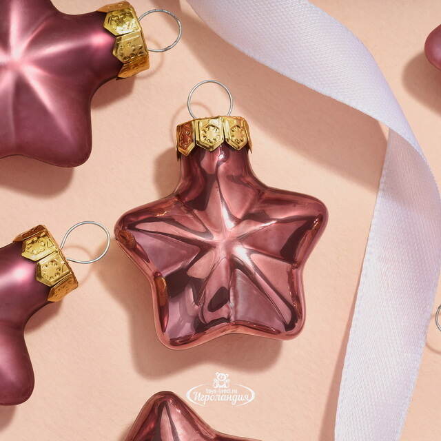 Набор стеклянных елочных игрушек Звезды 4.5 см розовый бархат mix, 12 шт Kaemingk