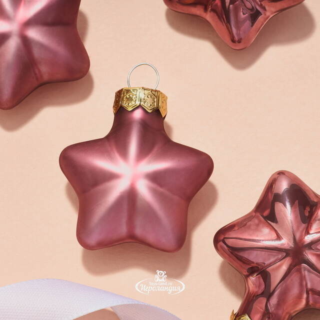 Набор стеклянных елочных игрушек Звезды 4.5 см розовый бархат mix, 12 шт Kaemingk