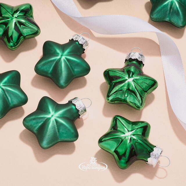 Набор стеклянных елочных игрушек Звезды 4.5 см рождественский зеленый mix, 12 шт Kaemingk