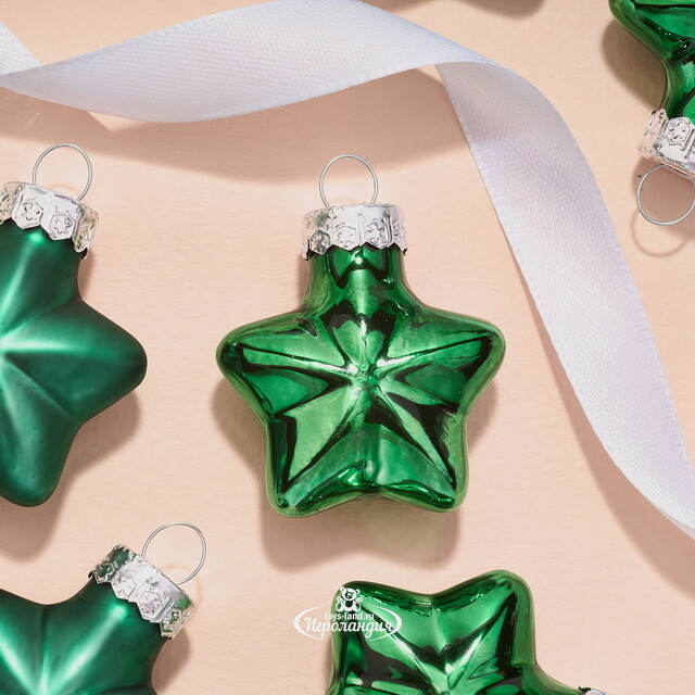 Набор стеклянных елочных игрушек Звезды 4.5 см рождественский зеленый mix, 12 шт Kaemingk