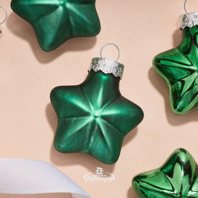 Набор стеклянных елочных игрушек Звезды 4.5 см рождественский зеленый mix, 12 шт Kaemingk