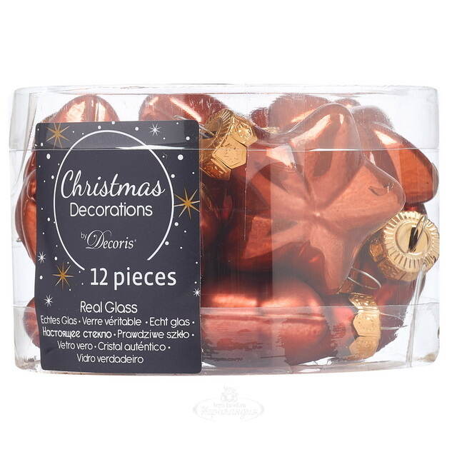 Набор стеклянных елочных игрушек Звезды 4.5 см terra brown mix, 12 шт Kaemingk (Кейминг)