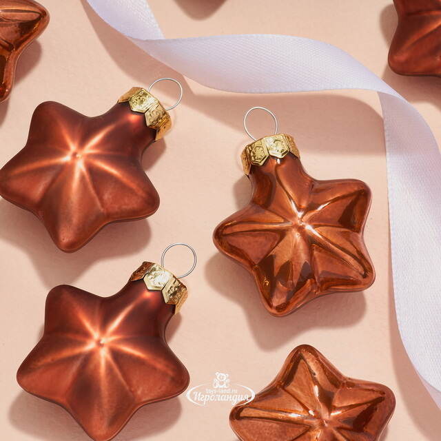 Набор стеклянных елочных игрушек Звезды 4.5 см terra brown mix, 12 шт Kaemingk