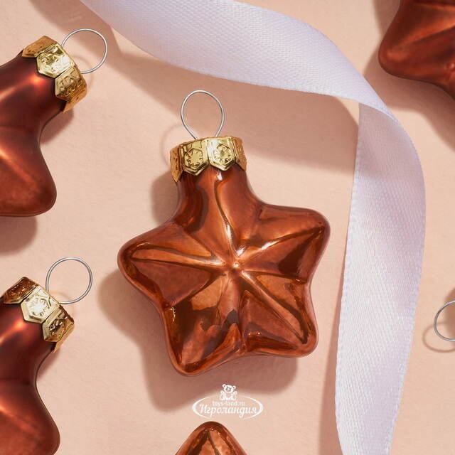 Набор стеклянных елочных игрушек Звезды 4.5 см terra brown mix, 12 шт Kaemingk