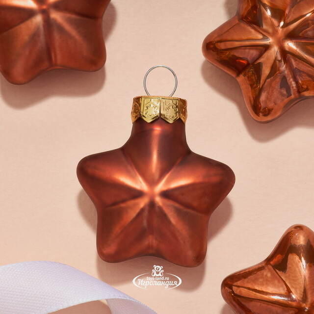 Набор стеклянных елочных игрушек Звезды 4.5 см terra brown mix, 12 шт Kaemingk