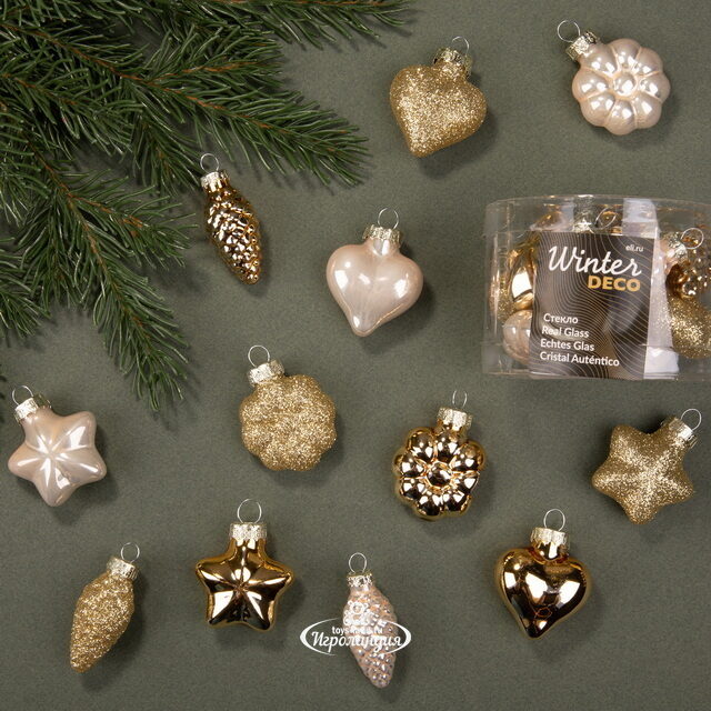Набор стеклянных елочных игрушек Брызги Шампанского, 12 шт, подвеска Winter Deco