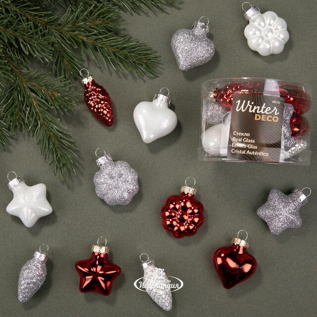 Набор стеклянных елочных игрушек Зимняя Ягода, 12 шт, подвеска Winter Deco