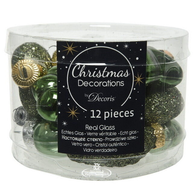Набор стеклянных елочных игрушек Green Irish 4-5 см, 12 шт, подвеска Winter Deco