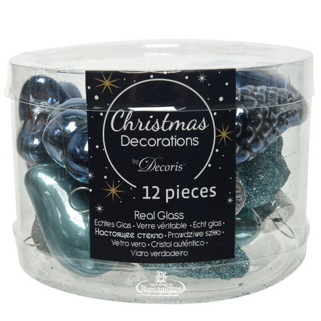 Набор стеклянных елочных игрушек Blue Lagoon 4-5 см, 12 шт, подвеска Winter Deco