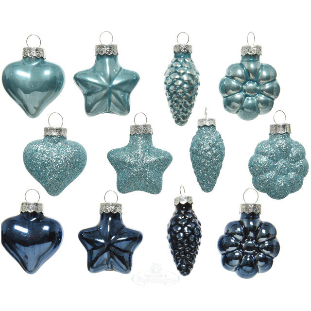 Набор стеклянных елочных игрушек Blue Lagoon 4-5 см, 12 шт, подвеска Winter Deco