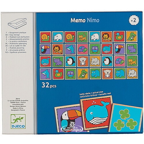 Настольная игра Мемо-нимо, 32 карточки, дерево Djeco