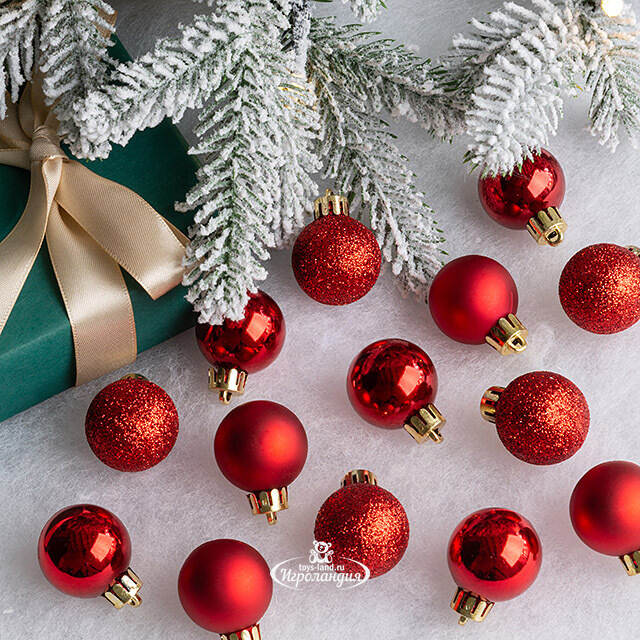 Набор пластиковых шаров Блеск 3 см красный, 14 шт Winter Deco