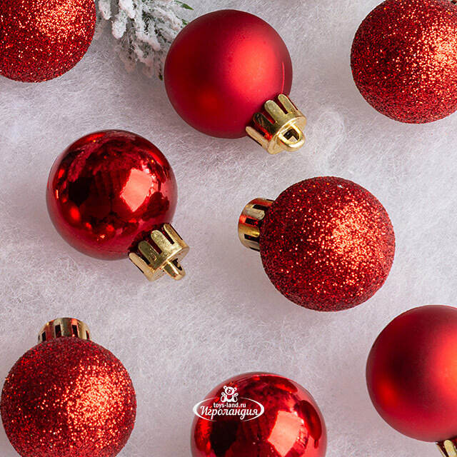 Набор пластиковых шаров Блеск 3 см красный, 14 шт Winter Deco