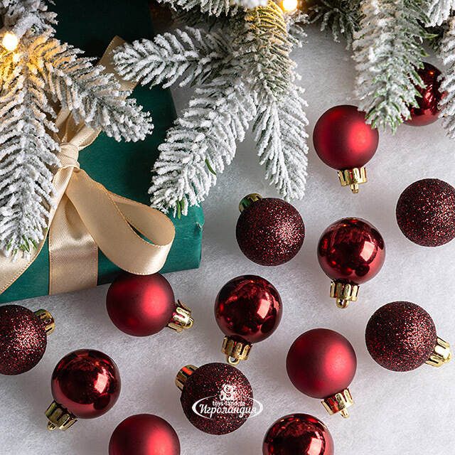 Набор пластиковых шаров Блеск 3 см бордовый, 14 шт Winter Deco