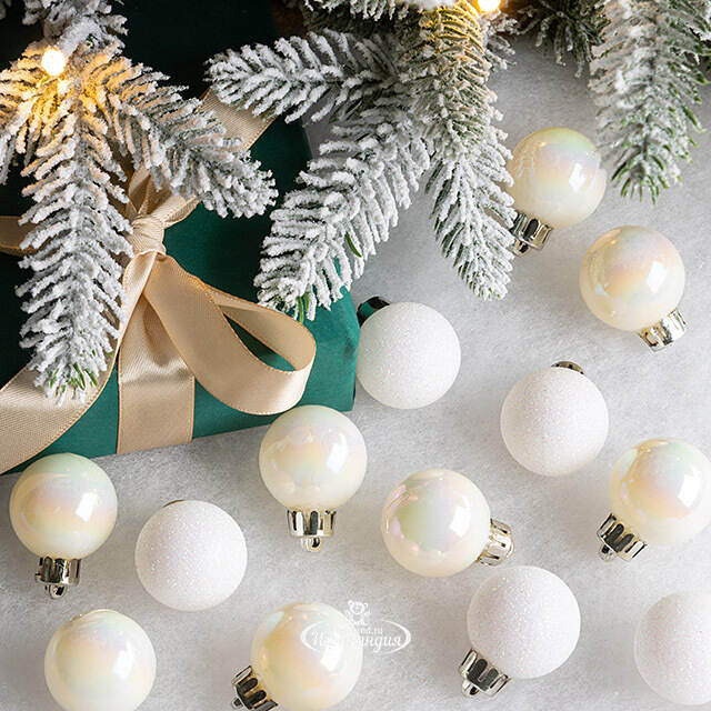 Набор пластиковых шаров Блеск 3 см белый перламутр, 14 шт Winter Deco