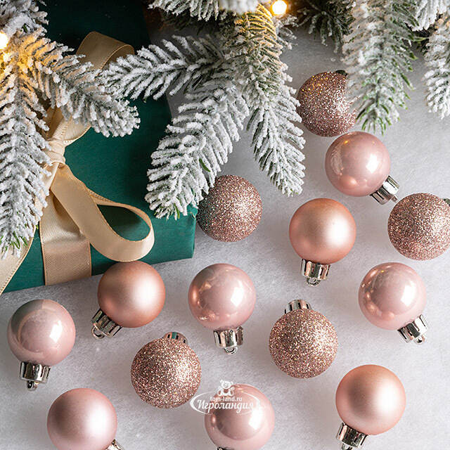 Набор пластиковых шаров Блеск 3 см розовый бутон, 14 шт Winter Deco