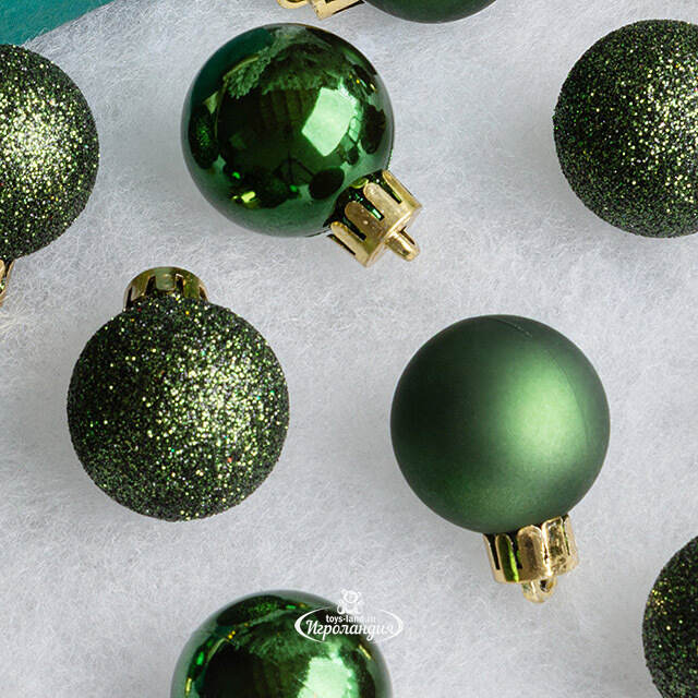 Набор пластиковых шаров Блеск 3 см зеленый бархат, 14 шт Winter Deco