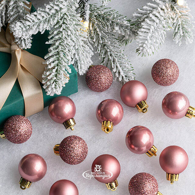 Набор пластиковых шаров Блеск 3 см розовый бархат, 14 шт Kaemingk