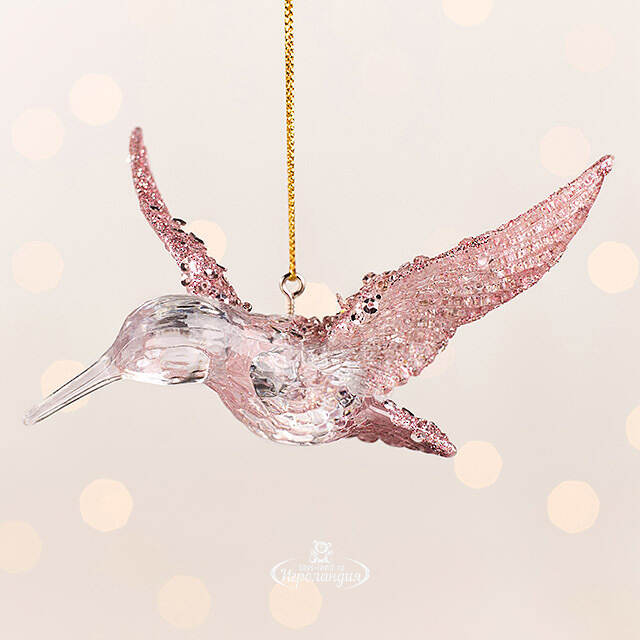 Елочная игрушка Птичка Колибри Pearl Blush 12 см, подвеска Kaemingk