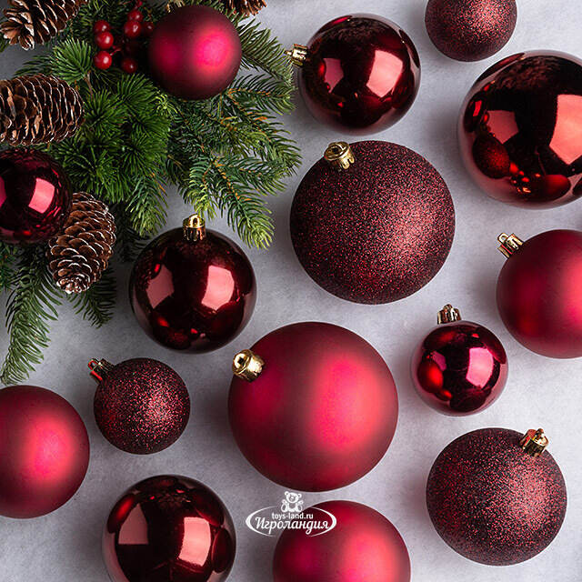 Набор пластиковых шаров Cosmo Бордовый, 6-10 см, 26 шт Winter Deco