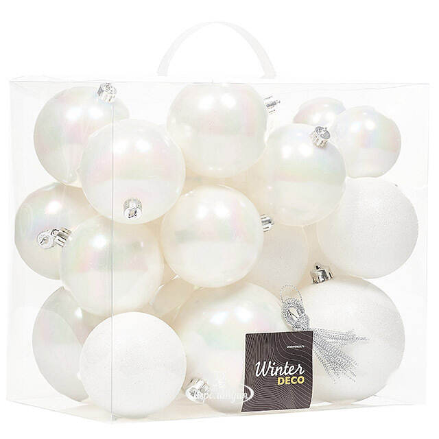 Набор пластиковых шаров Cosmo Белый Перламутр, 6-10 см, 26 шт Winter Deco
