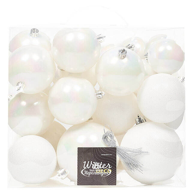 Набор пластиковых шаров Cosmo Белый Перламутр, 6-10 см, 26 шт Winter Deco