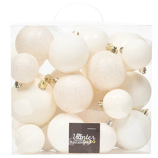 Набор пластиковых шаров Cosmo Молочный, 6-10 см, 26 шт Winter Deco