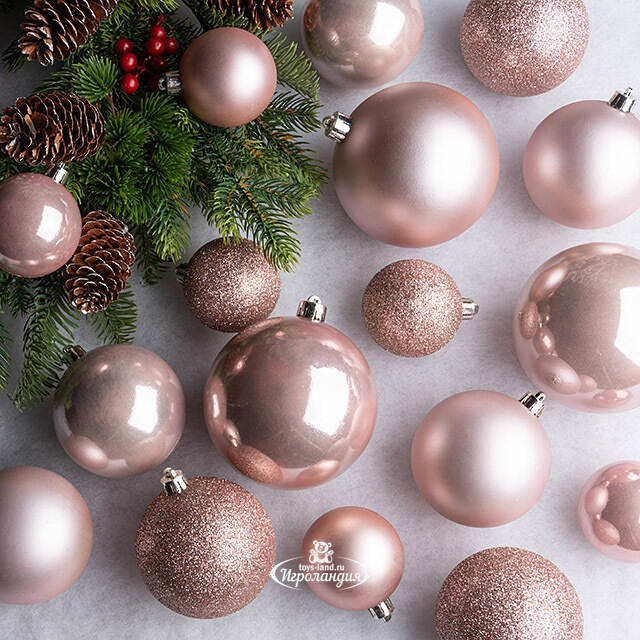 Набор пластиковых шаров Cosmo Розовый Бутон, 6-10 см, 26 шт Winter Deco