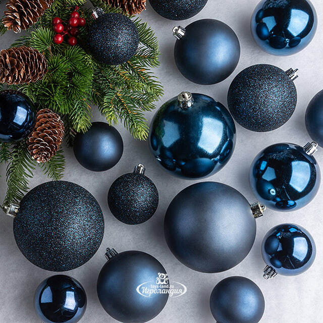 Набор пластиковых шаров Cosmo Синий Бархат, 6-10 см, 26 шт Winter Deco